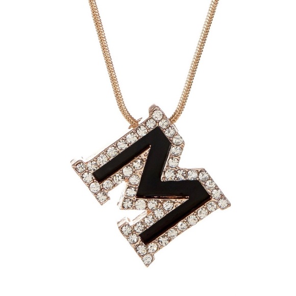 Black & Gold Crystal Initial Letter Necklace - Picture 3 of 4